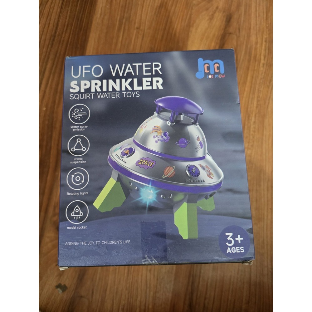 Joi Mew UFO Water Sprinkler for Kids Spinning Outdoor Rocket Toy with Lights